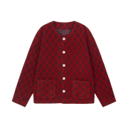 Hono Report Collarless Cardigan Red Argyle