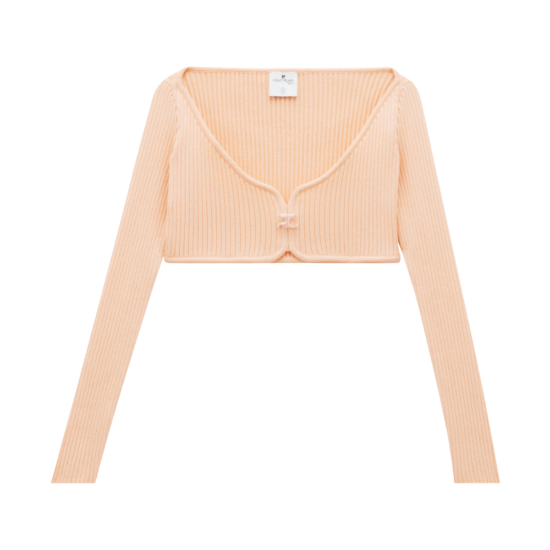 (W) 꾸레쥬 스왈로우 크롭 립 니트 탑 오렌지 플루오 블리치((W) Courreges Swallow Cropped Rib Knit Top Orange Fluo Bleach) - 1