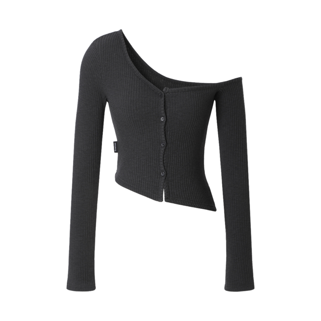 (W) 쓰리타임즈 원숄더 버튼 멜란지 티셔츠 차콜 멜란지((W) Threetimes One-Shoulder Button Melange T-Shirt Charcoal Melange)