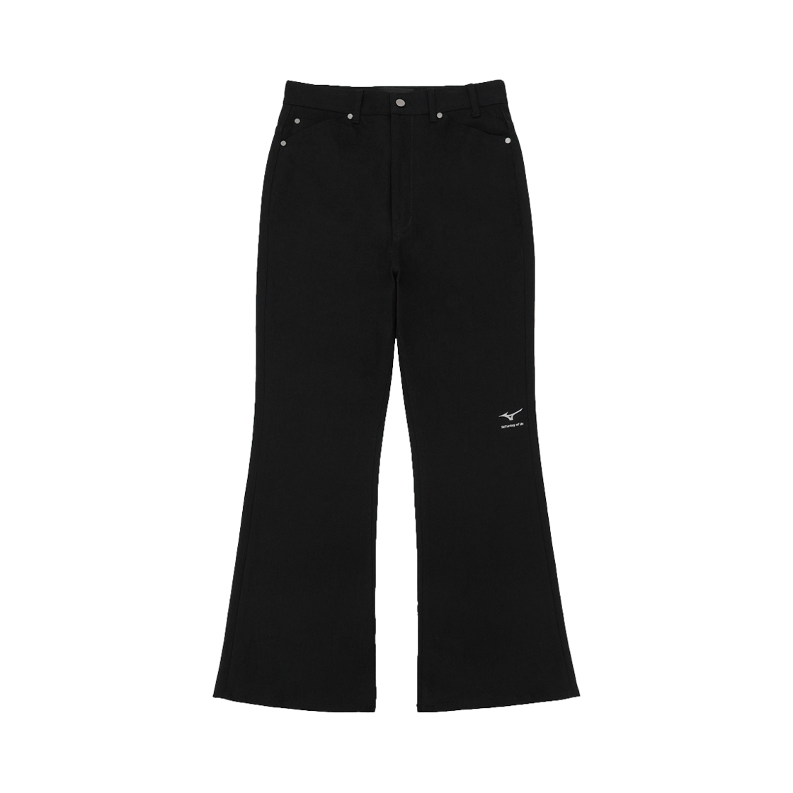 32MTWP02BK STU X MIZUNO Logo Embroidery Flared Denim Pants Black