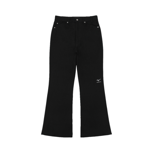 32MTWP02BK STU X MIZUNO Logo Embroidery Flared Denim Pants Black