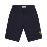 (Kids) Stone Island 61840 Cotton Fleece Garment Dyed Bermuda Cargo Shorts Navy Blue - 23SS