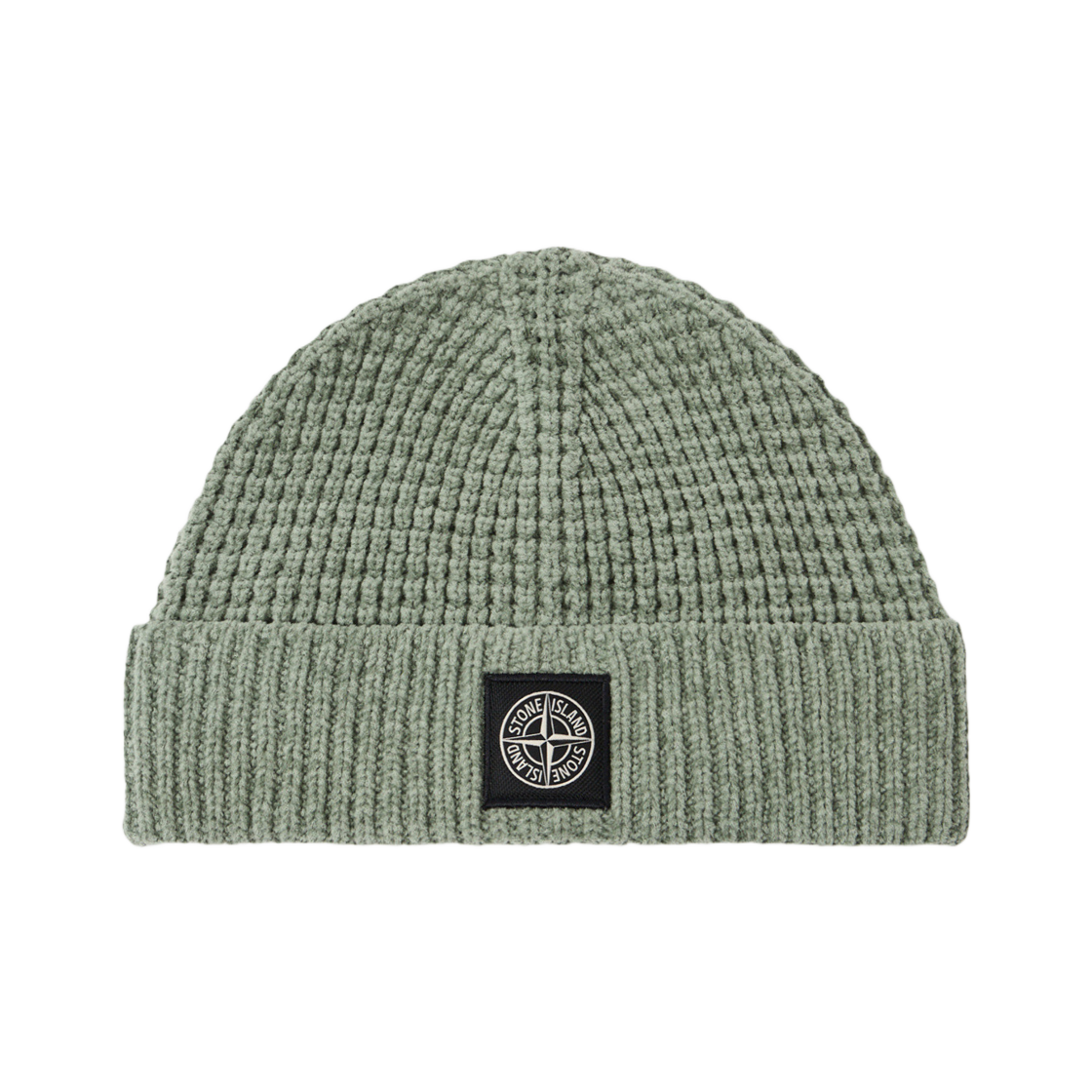 스톤 아일랜드 N100003 코튼 셔닐 비니 컴퍼스 로고 온 커프 세이지 그린 - 25SS(Stone Island N100003 Cotton Chenille Beanie with Compass Logo On Cuff Sage Green - 25SS) - 1