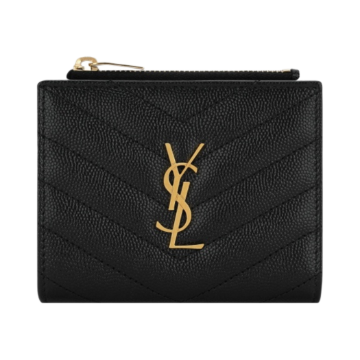 Saint Laurent Cassandre Matelasse Bi-fold Wallet in Grain de Poudre Embossed Leather Black