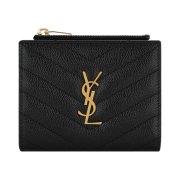 Saint Laurent Cassandre Matelasse Bi-fold Wallet in Grain de Poudre Embossed Leather Black