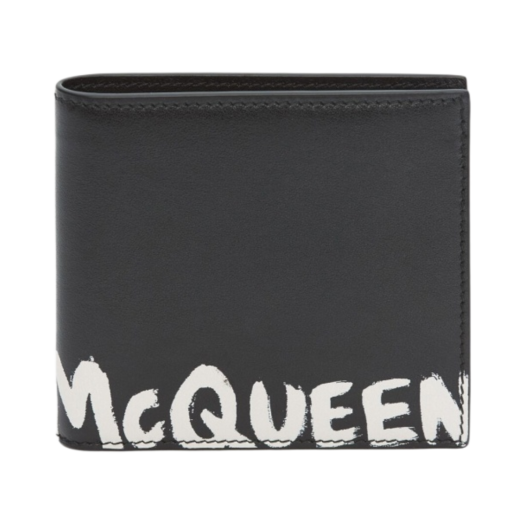 6021371NT6B1070/6021371AAMJ1070 Alexander McQueen Graffiti Billfold Wallet Black White