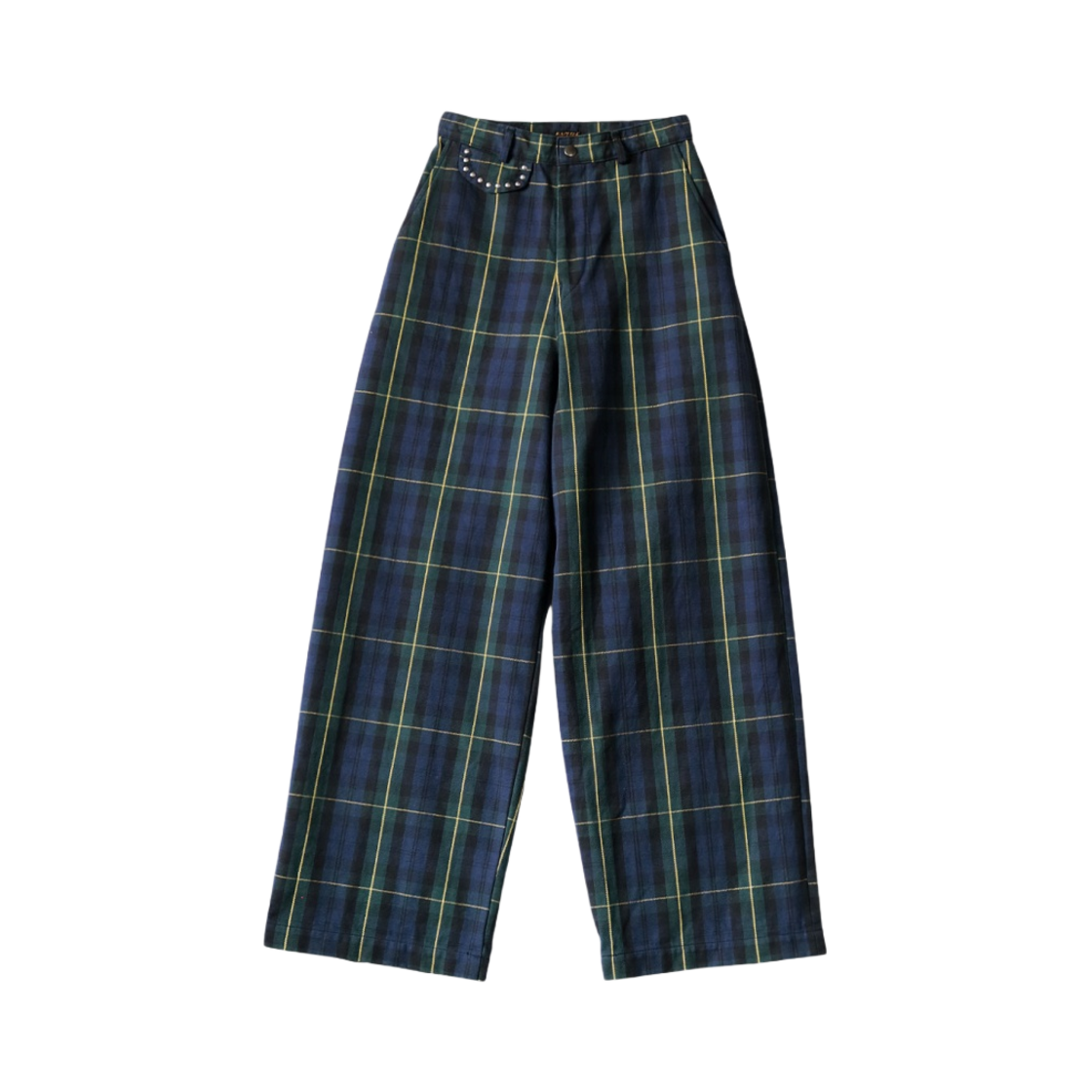 캐피탈 11온즈 타탄 체크 부기 데이 배기 팬츠 그린 옐로우