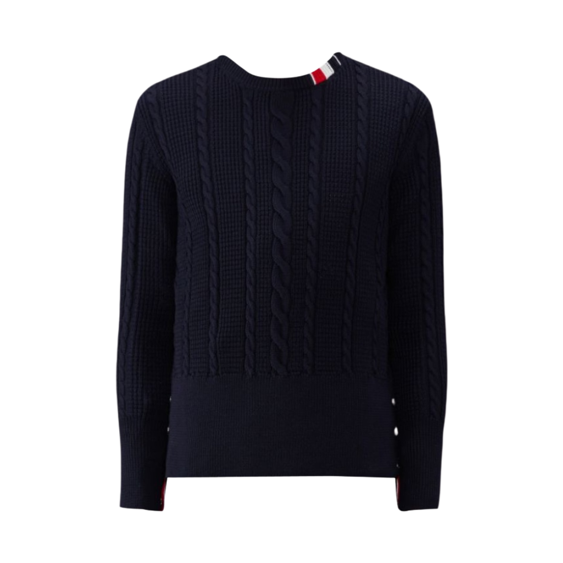MKA492A-Y1024-415 Thom Browne Wool Relaxed Cable Pullover Navy