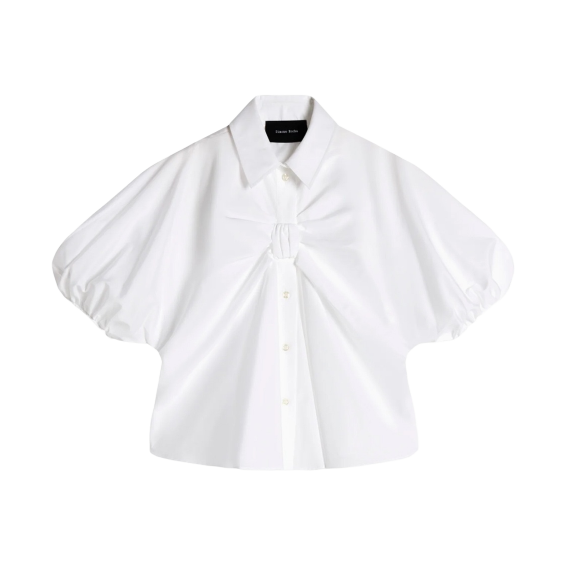 (W) 시몬 로샤 프론트 보우 개더드 셔츠 화이트((W) Simone Rocha Front Bow Gathered Shirt White)