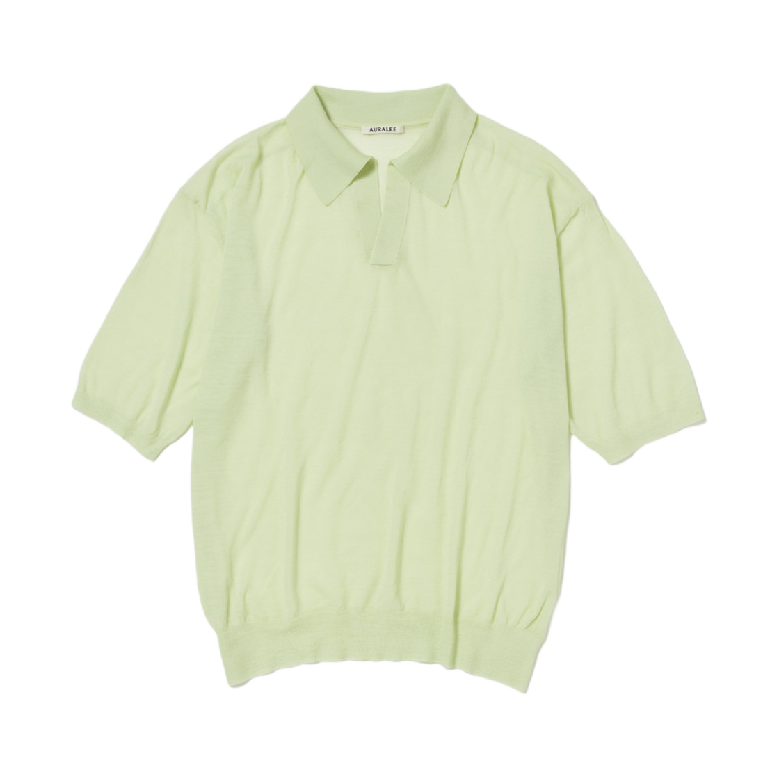 A24SP02WS Auralee Hard Twist High Gauge Wool Silk Knit Skipper Polo Lime Yellow