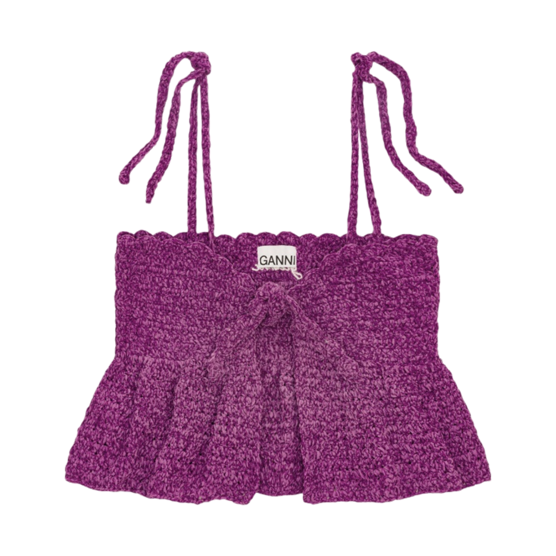 (W) 가니 벨벳 크로쉐 방도 스트랩 탑 스파클링 그레이프((W) Ganni Velvet Crochet Bandeau Strap Top Sparkling Grape) - 1