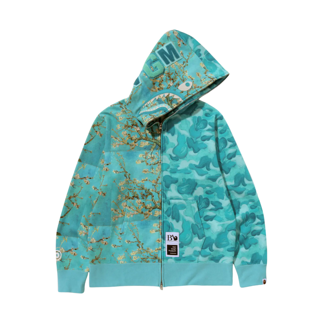 베이프 x 반 고흐 뮤지엄 샤크 풀 집 후드 삭스(BAPE x Van Gogh Museum Shark Full Zip Hoodie Sax)