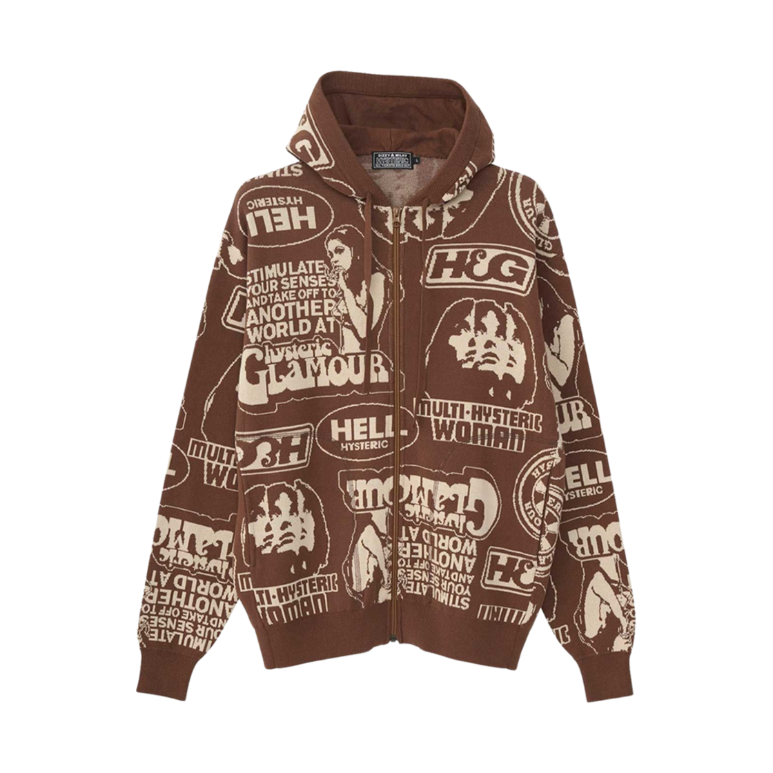 히스테릭 글래머 슈퍼 HYS 패턴 자카드 후드 브라운(Hysteric Glamour Super HYS Pattern Jacquard Hoodie Brown) - 1