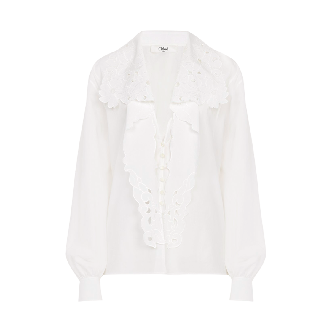 CH25SHT17310101 (W) Chloe Embroidered Lavalliere Shirt in Cotton Poplin White