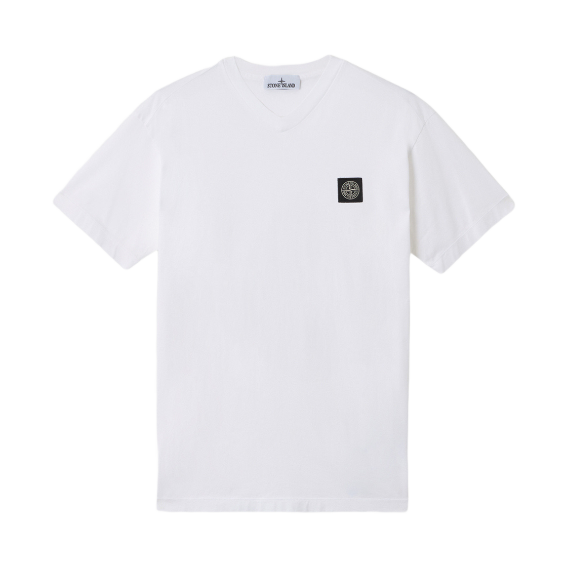 K1S1521000-01S0013-V0001 Stone Island 2100001 60/2 Cotton Jersey Slim Fit V-Neck T-Shirt with Compass Patch White - 25SS
