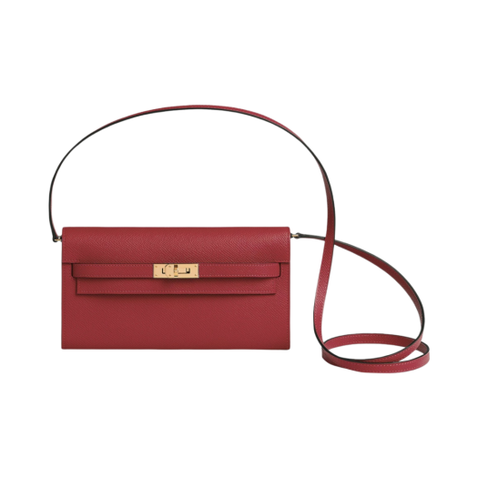 Hermes Kelly Classic To Go Wallet Epsom & Gold Rouge Grenat