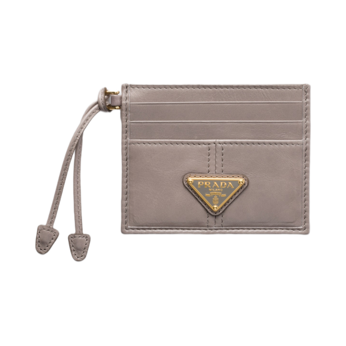 1MC025-2CYR-F0116 Prada Leather Card Holder Dark Grey