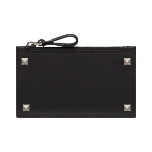 Valentino Pocket Size Calfskin Rockstud Card Holder Black
