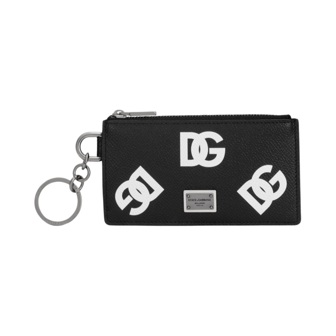 BP2524-AG256-HNVAA Dolce & Gabbana Calfskin Card Holder with All-Over DG Print and Ring Multicolor