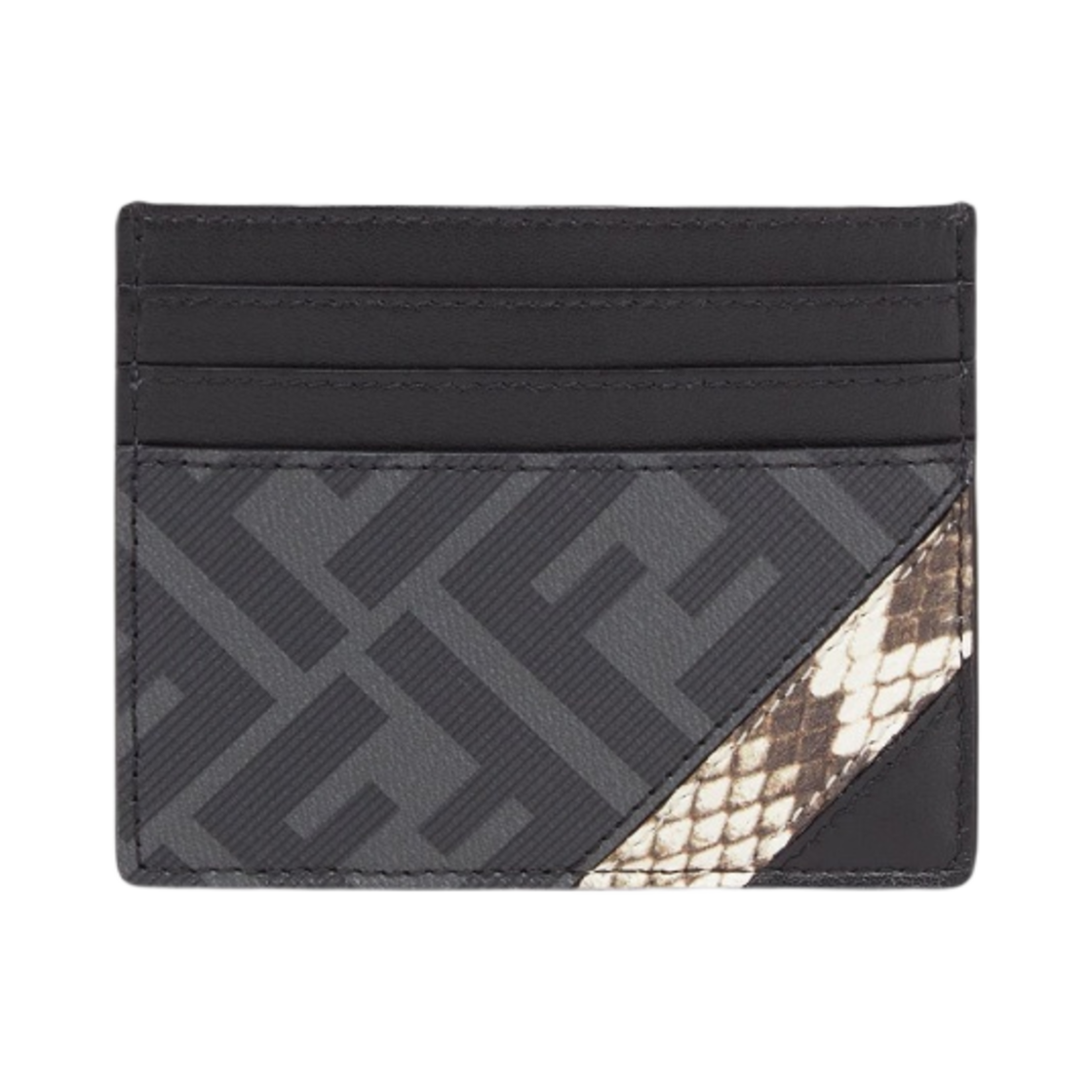 7M0164AJF9F06HW Fendi Python Print Inlaid Fabric Card Holdrer Grey