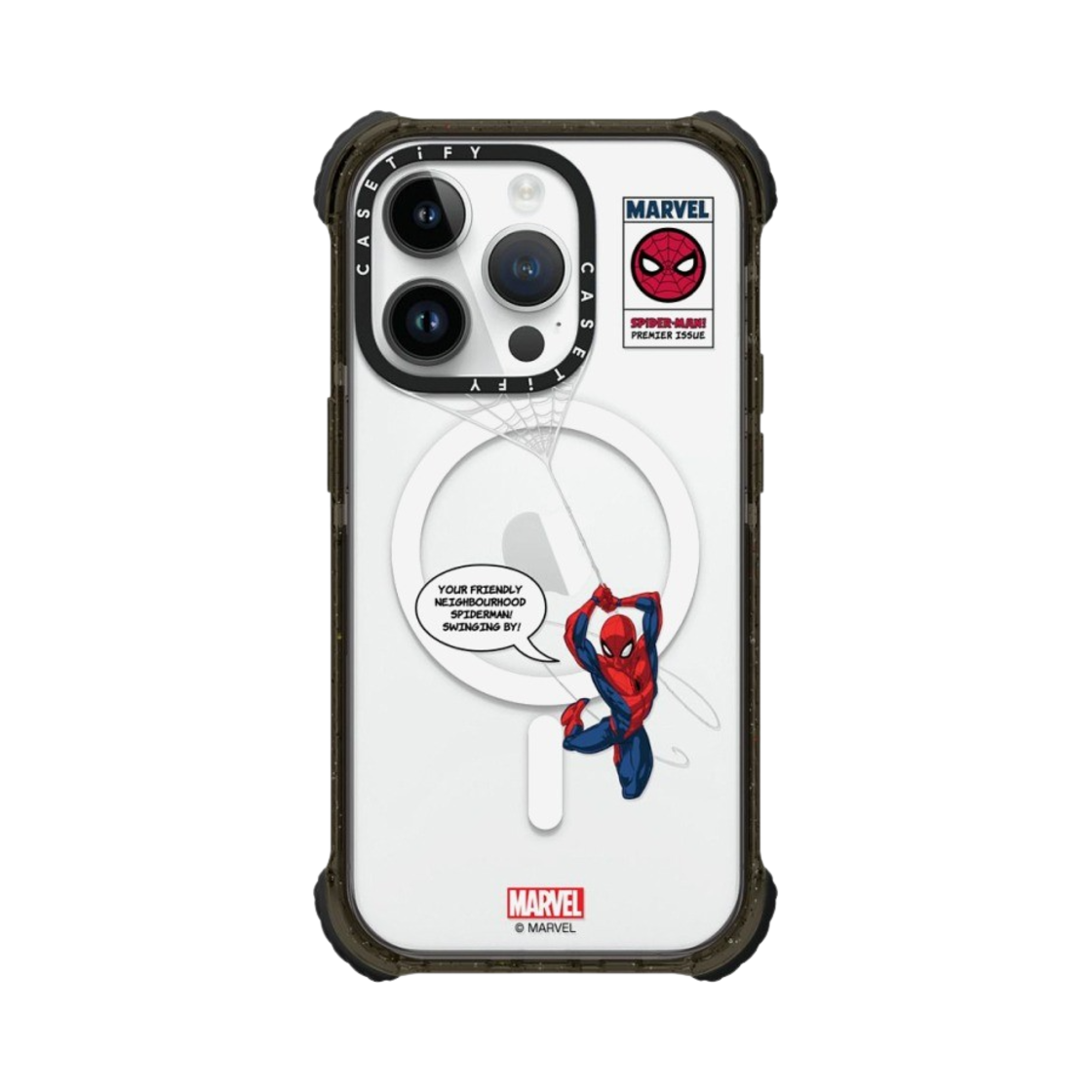 케이스티파이 x 마블 아이폰 스파이더맨 스윙 맥세이프 울트라 임팩트 케이스 클리어 블랙(Casetify x Marvel iPhone Spider-Man Swinging Magsafe Ultra Impact Case Clear Black) - 1