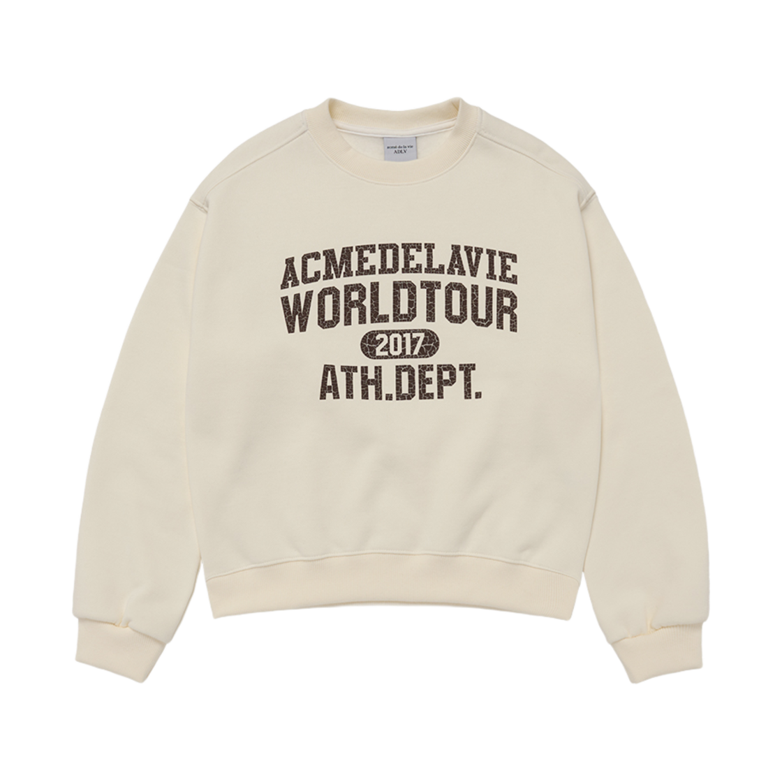 아크메드라비 올드스쿨 크랙 프린팅 크롭 내핑 쭈리 맨투맨 아이보리