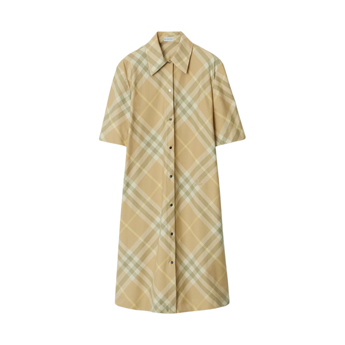 8083547 (W) Burberry Check Cotton Shirt Dress Flax