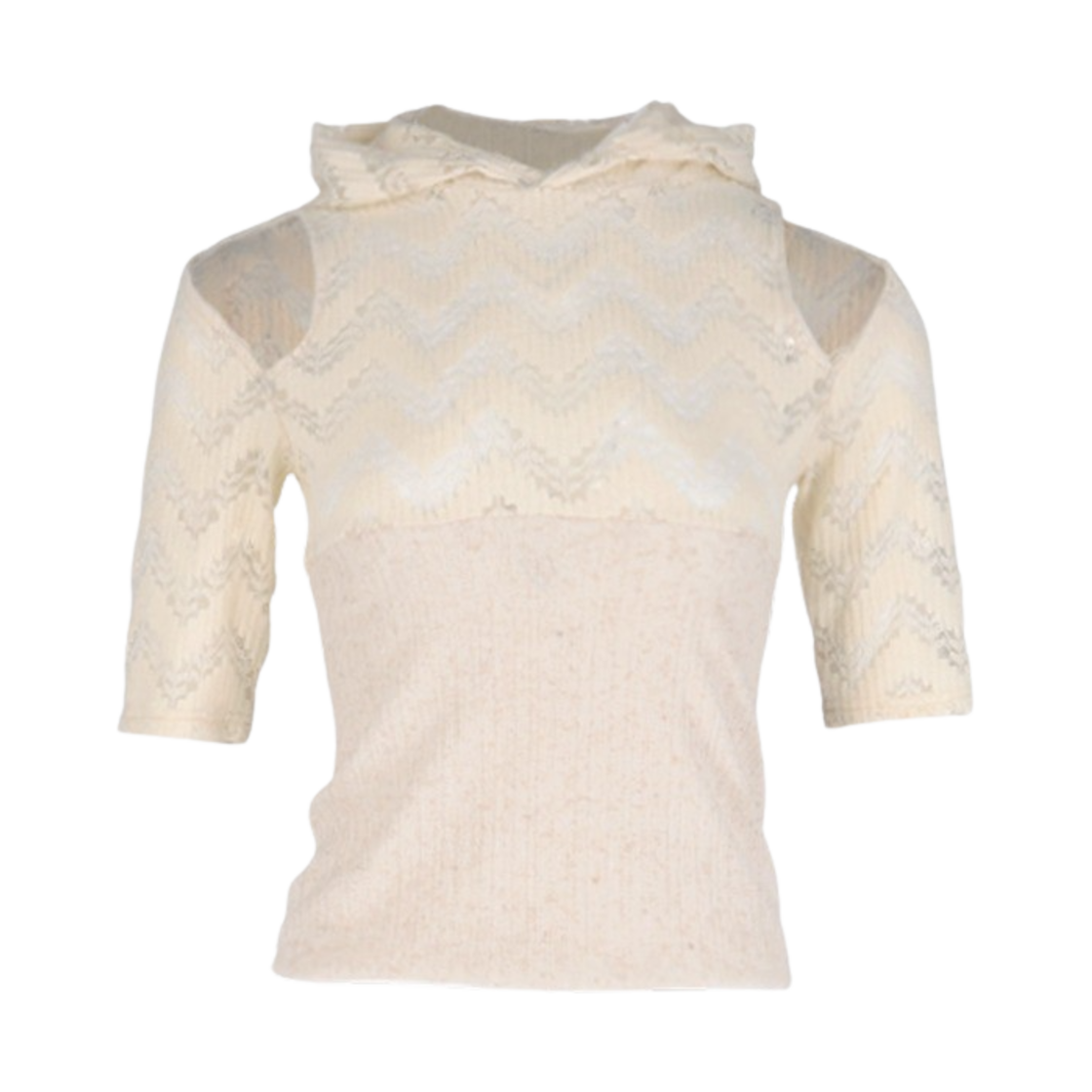 쿄 우먼 레이스 니트 컷아웃 후디 티셔츠 크림