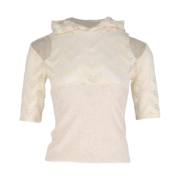 KYO Women Lace Knit Cut-Out Hoody T-Shirt Cream