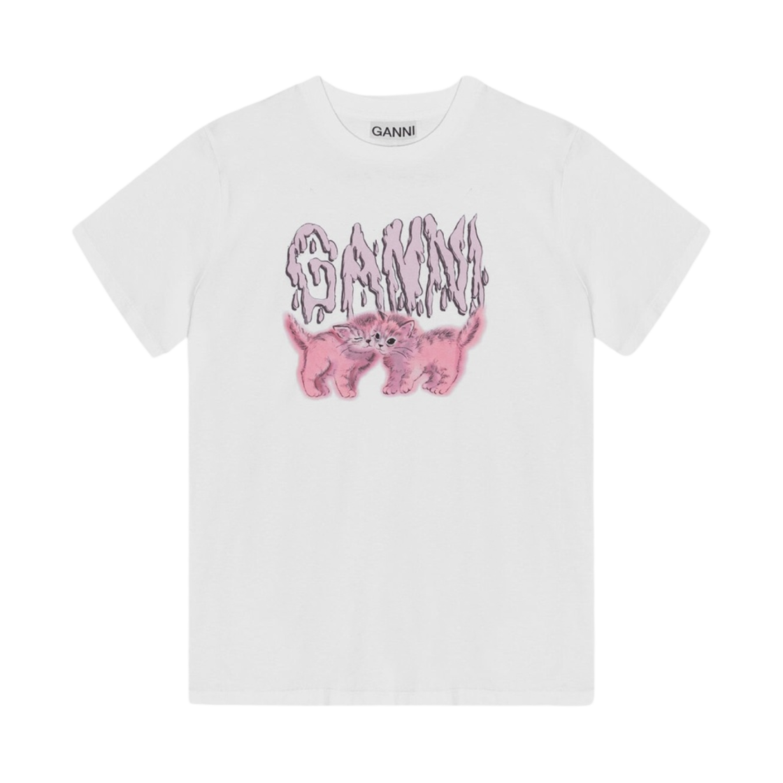 (W) 가니 릴렉스드 캣츠 티셔츠 화이트((W) Ganni Relaxed Cats T-Shirts White)