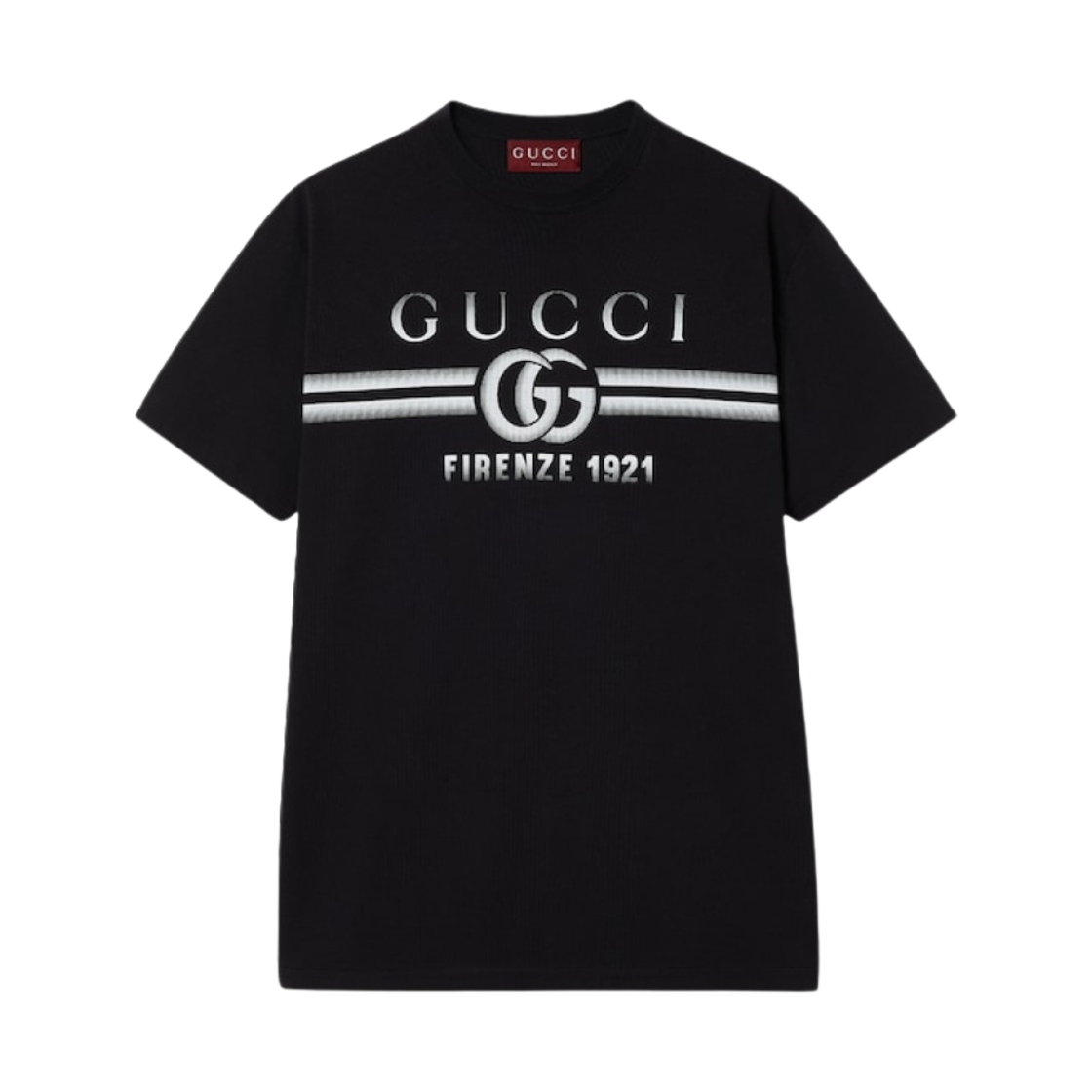 구찌 코튼 저지 티셔츠 프린트 블랙 코튼 저지(Gucci Cotton Jersey T-Shirt with Gucci Print Black Cotton Jersey)
