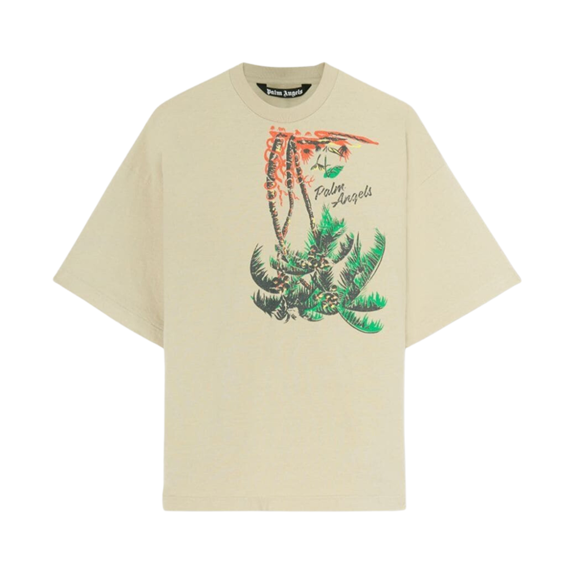 PMAA066S23JER0036155 Palm Angels Plam Print Crewneck T-shirt Beige Green
