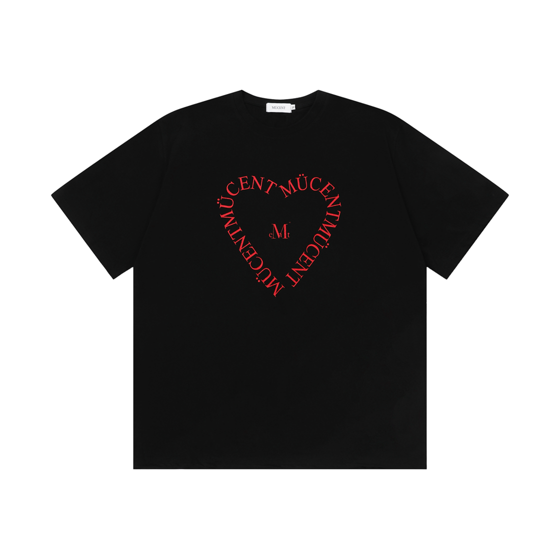 무센트 하트 레터링 반팔 티 블랙 레드 프린티드(MUCENT Heart Lettering Half T Black Red Printed) - 1