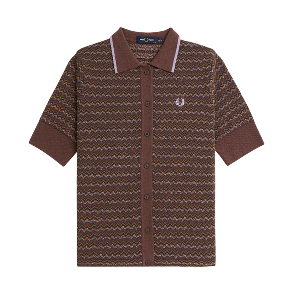 AFPF2438112-U53 Fred Perry Womens Boucle Jacquard Knitted Shirt Carrington Road Brick