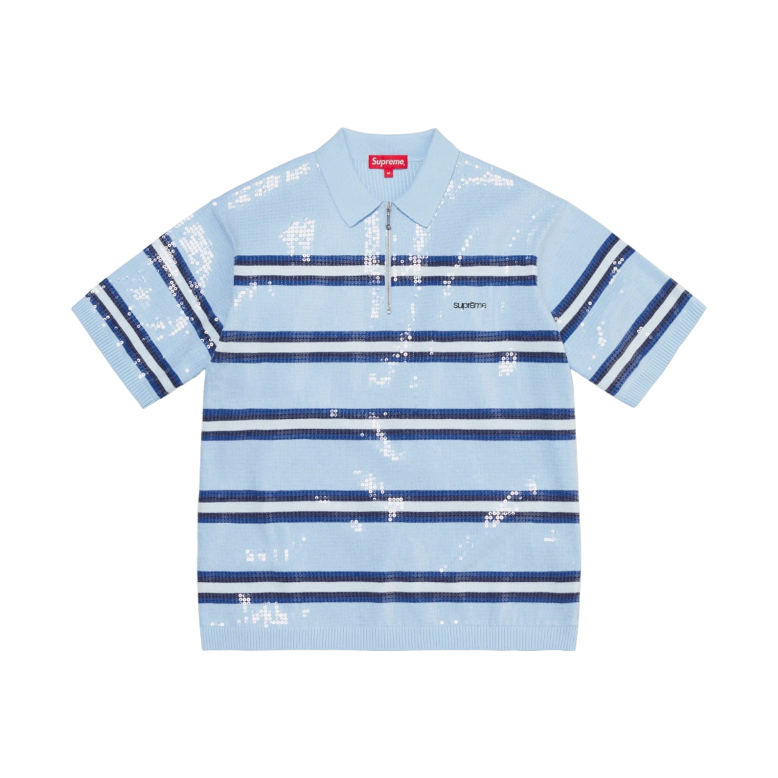 - Supreme Sequin Stripe Zip Polo Blue - 23SS - 대표 이미지 #1