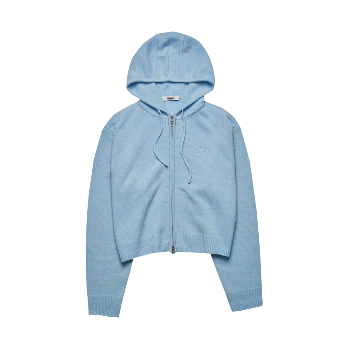 S36726 FAD Knit Crop Hoodie Zip Up Sky Blue