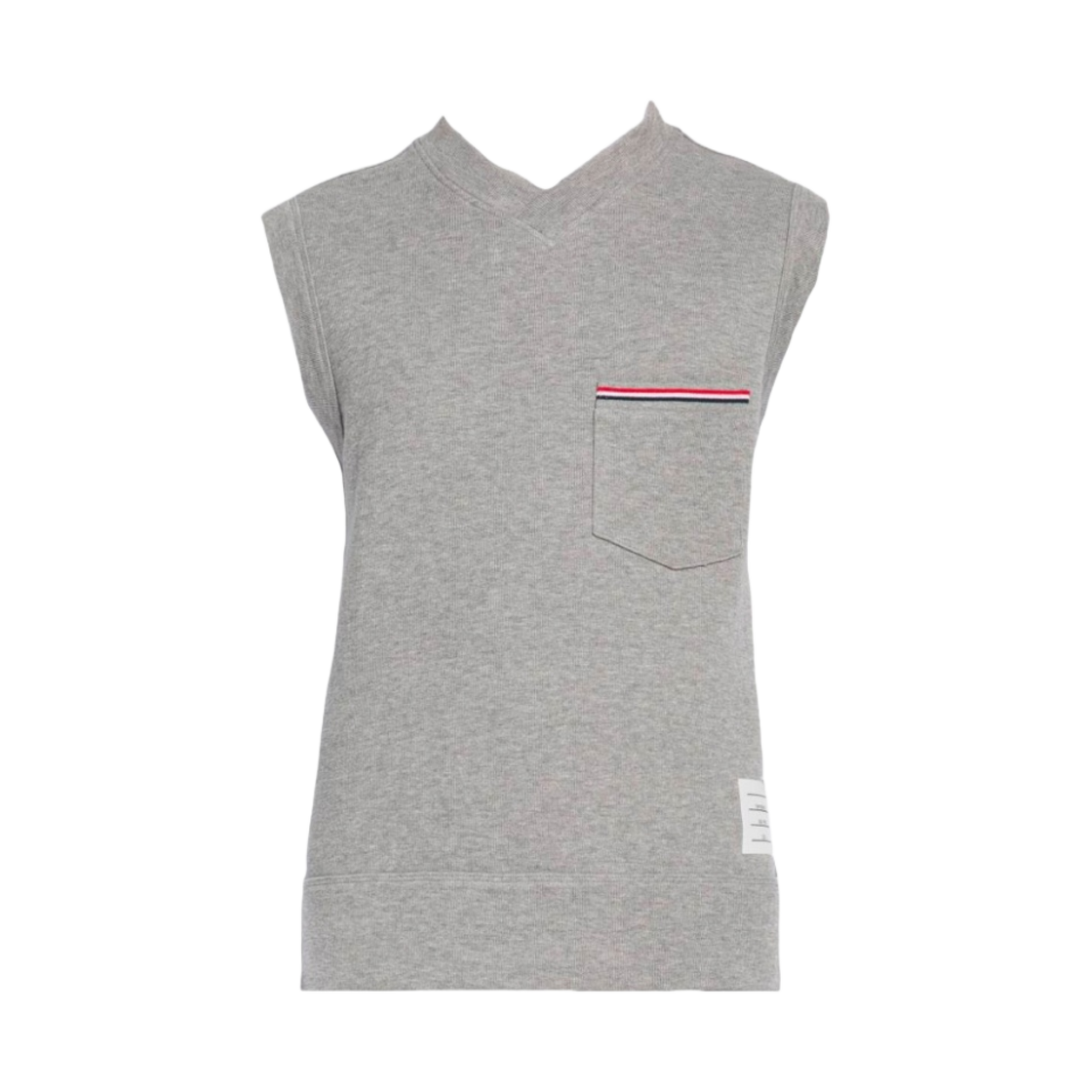 톰브라운 코튼 인터락 브이넥 베스트 라이트 그레이