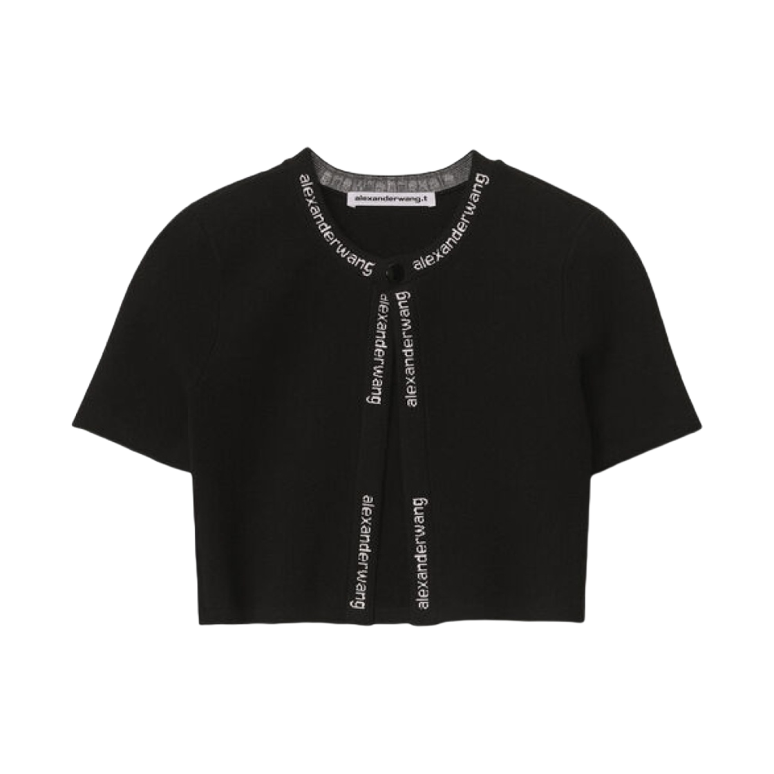 4KC3223018001 (W) Alexander Wang Jacquard Short Sleeve Logo Cardigan in Stretch Knit Black