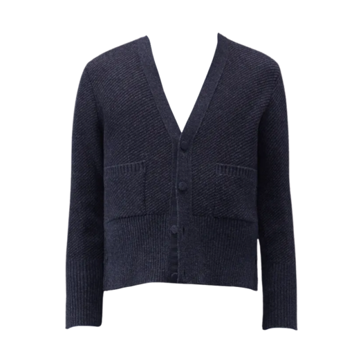Thom Browne Wool Jacquard V-Neck Cardigan Black