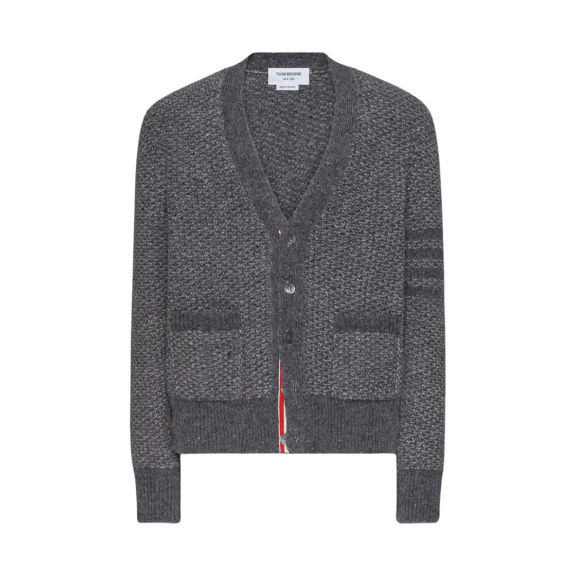 MKC578A-Y1032-035 Thom Browne Donegal 4-Bar Relaxed V-Neck Grey