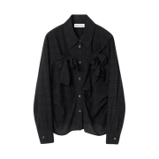 Millo Women Ribbon Tie Shirt Black