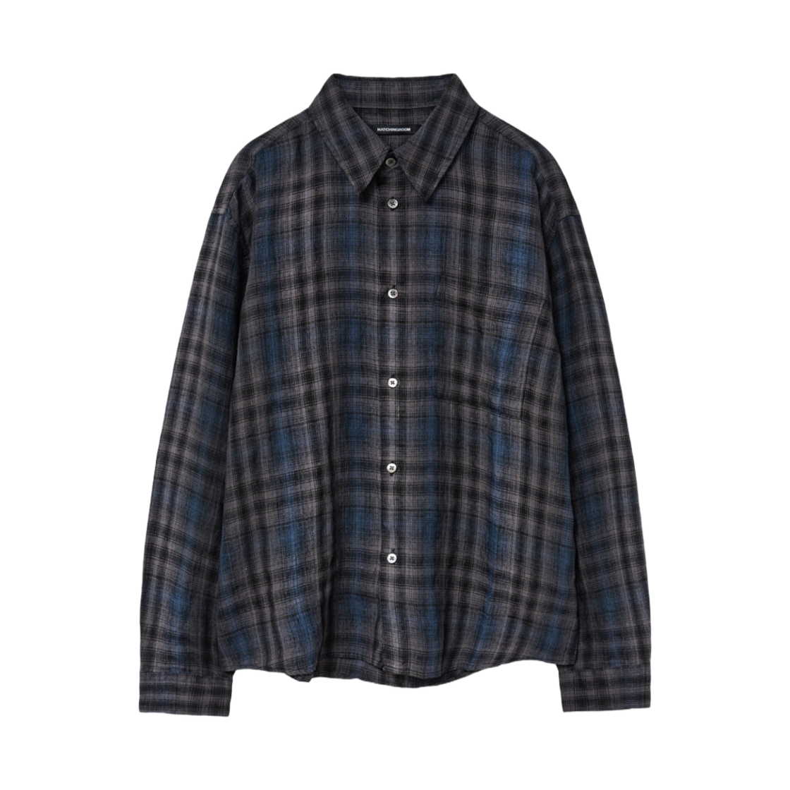 해칭룸 뮤지엄 셔츠 린넨 체크 차콜 블루(Hatchingroom Museum Shirt Linen Check Charcoal Blue) - 1
