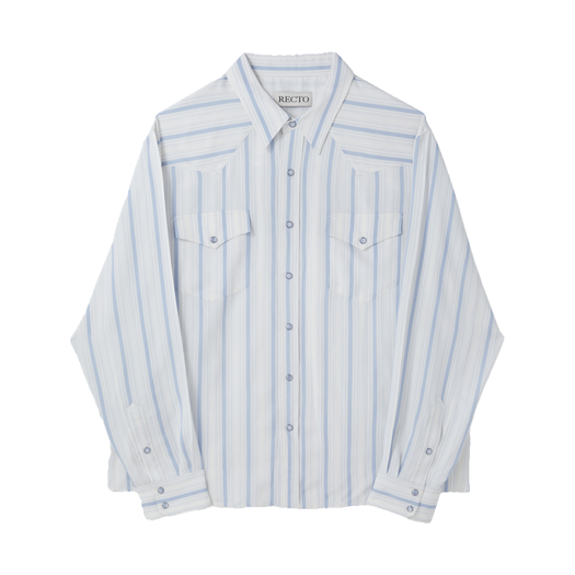 RM25SWST014SU Recto Oversized Stripe Western Shirt Sky Blue