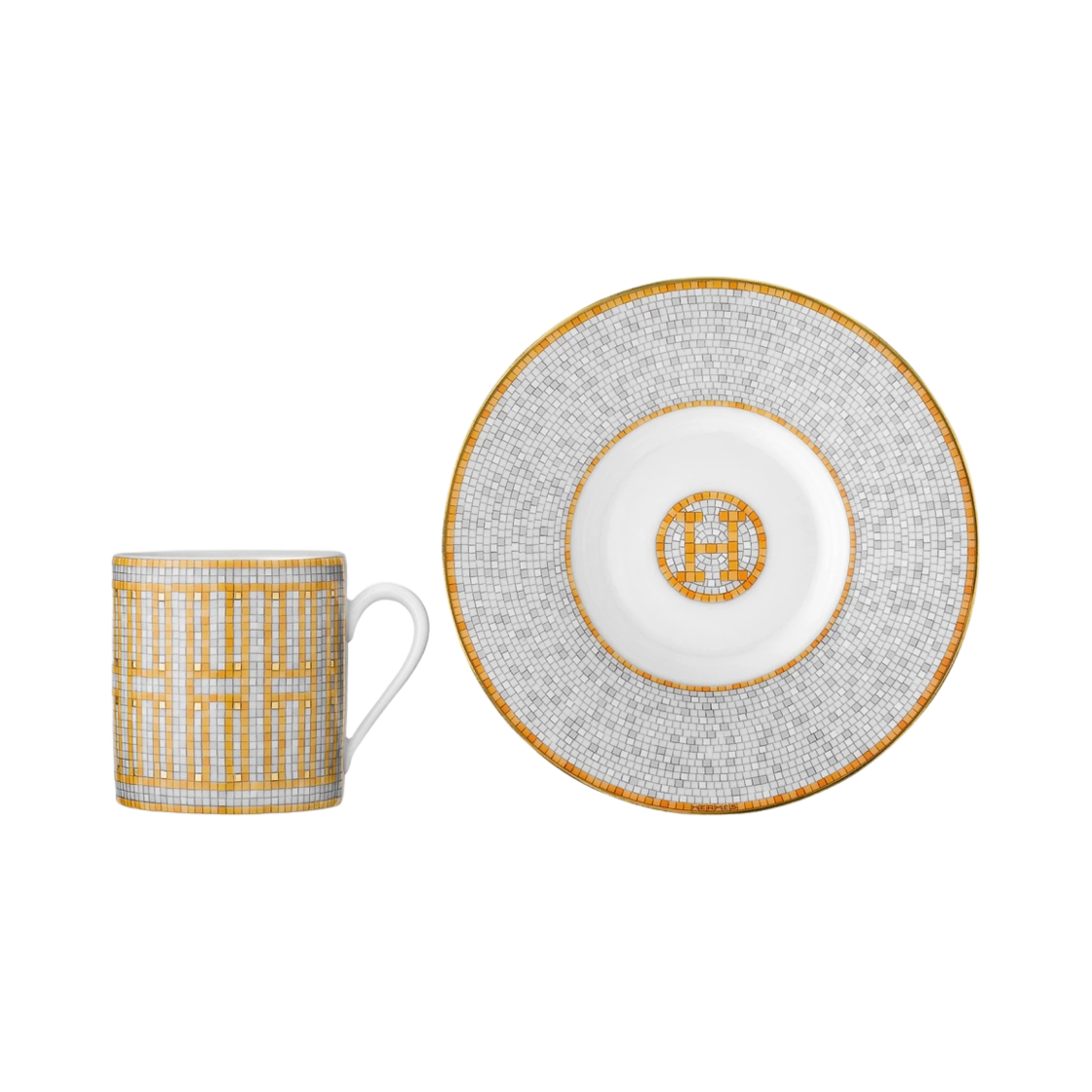 P026017P Hermes Mosaique Au 24 Coffee Cup & Saucer Gold (Set of 2)