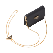 Prada Saffiano Leather Card Holder with Shoulder Strap Black