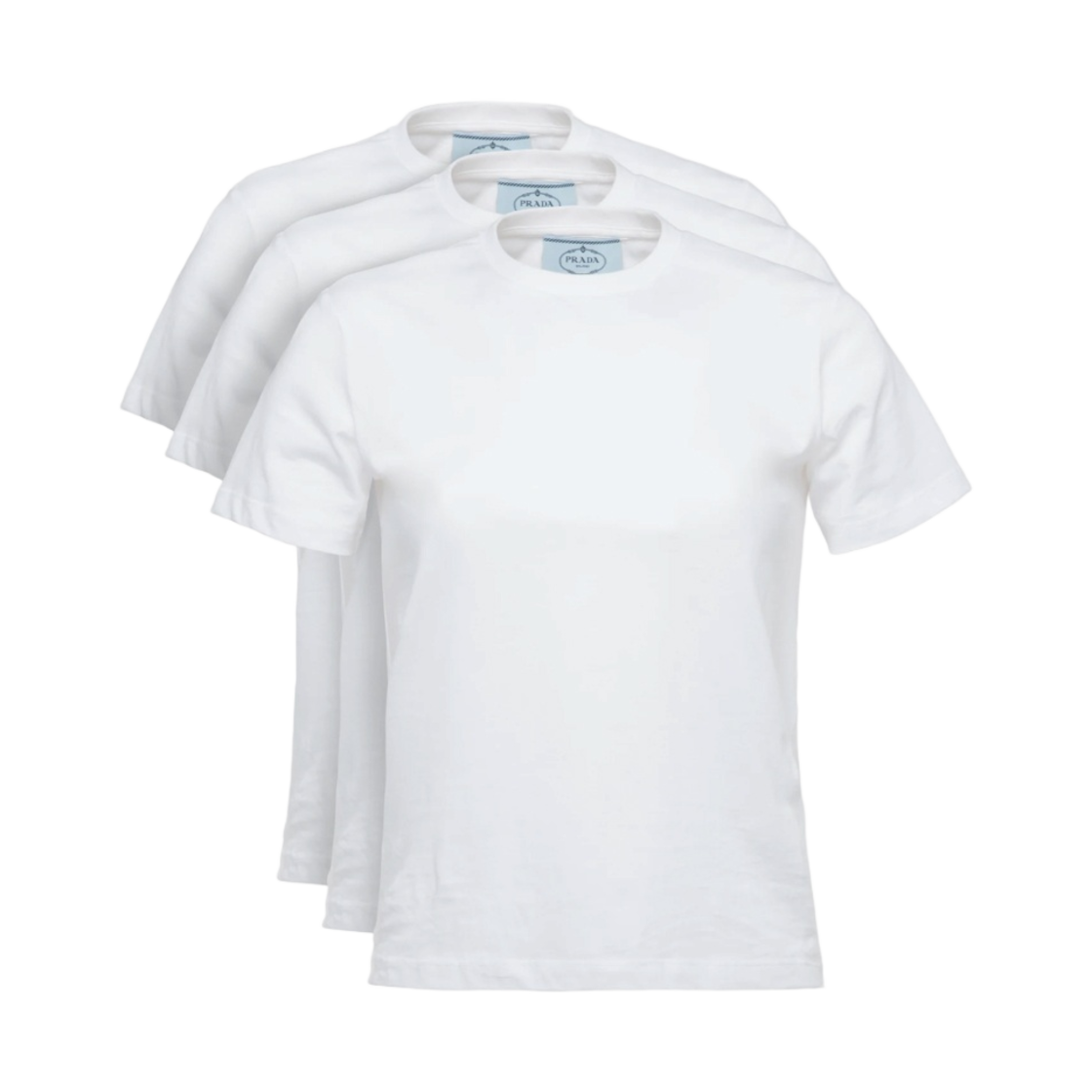 (W) 프라다 코튼 저지 티셔츠 세트 화이트 (3팩)((W) Prada Cotton Jersey T-Shirt Set White (3 Pack)) - 1