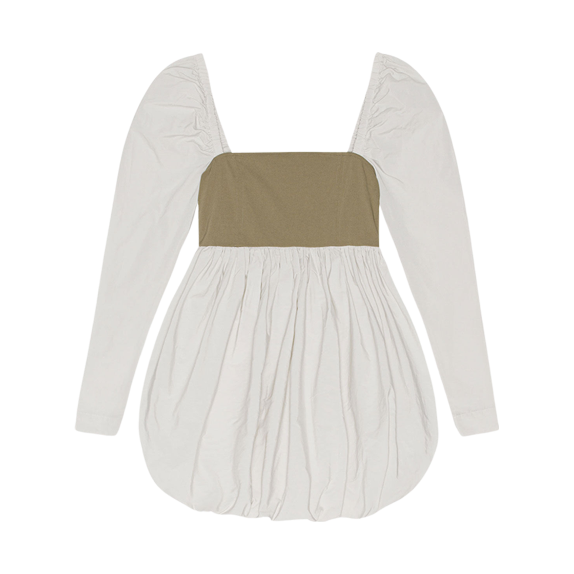 (W) 가니 태피터 믹스 벌룬 미니 드레스 알로에((W) Ganni Taffeta Mix Balloon Mini Dress Aloe) - 2