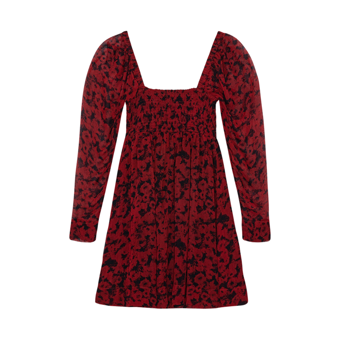 (W) 가니 프린티드 조지테 미니 드레스 시라((W) Ganni Printed Georgette Mini Dress Syrah) - 2