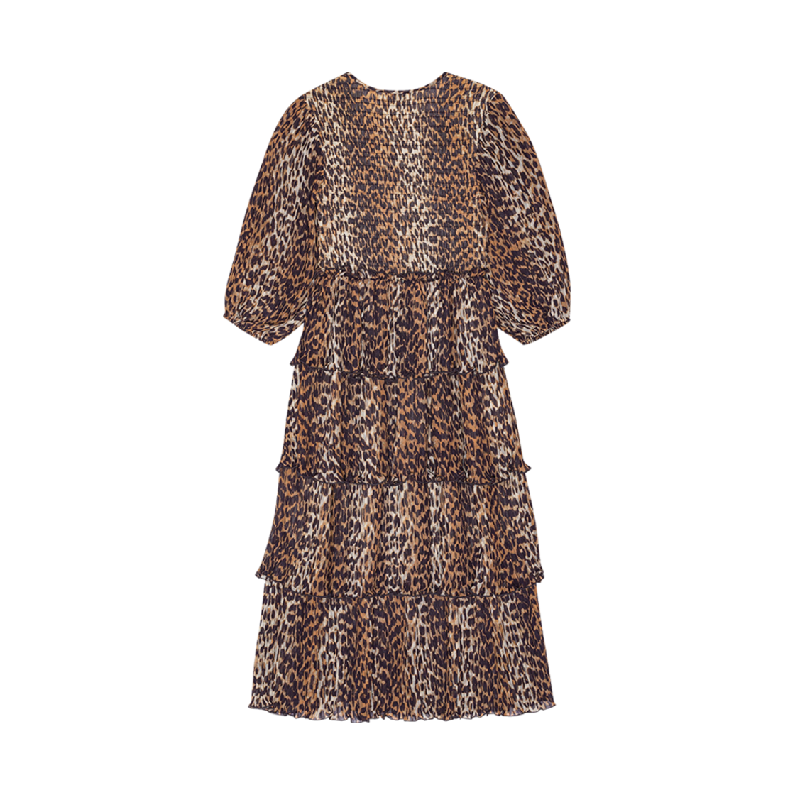 (W) 가니 플리츠 조지테 플라운스 스모크 미디 드레스 아몬드 밀크((W) Ganni Pleated Georgette Flounce Smock Midi Dress Almond Milk) - 2