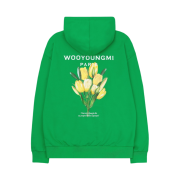 Wooyoungmi Flower Print Back Logo Hoodie Green - 22SS